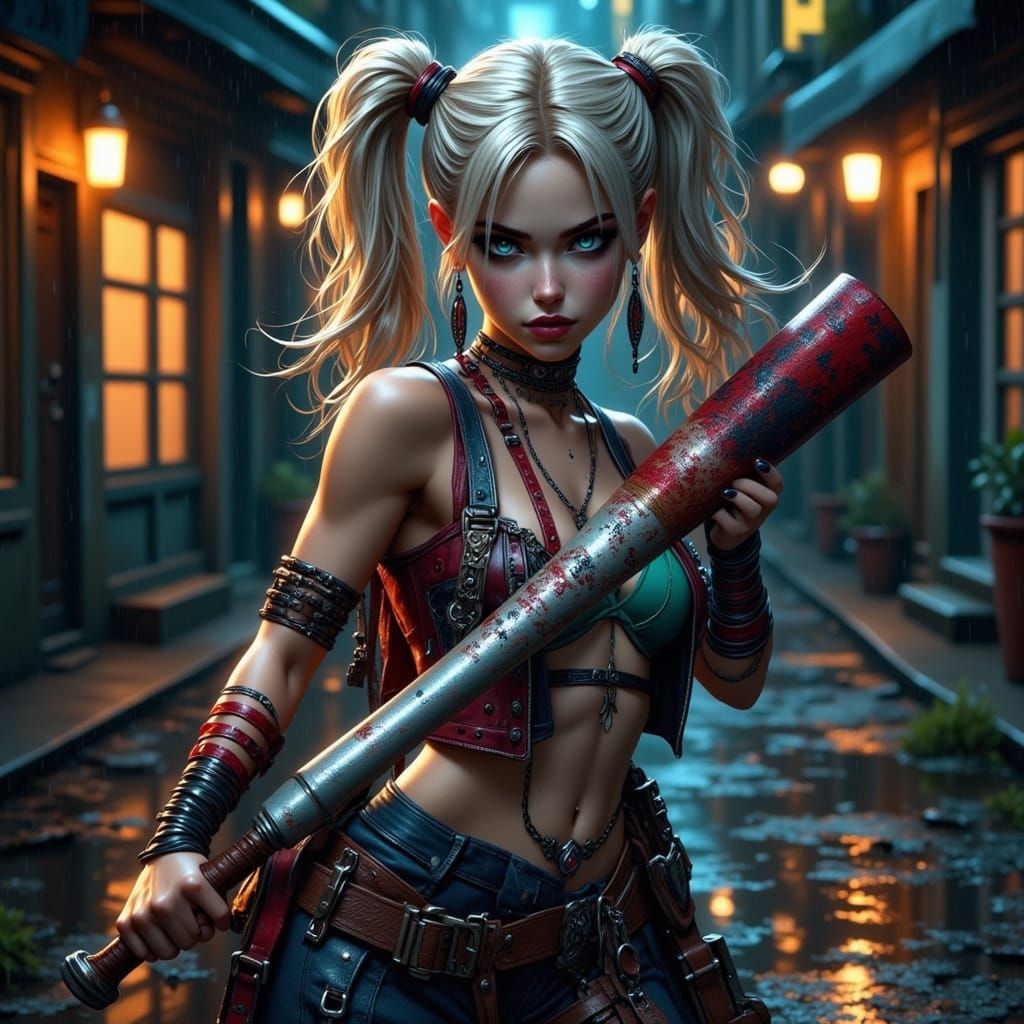 Harley Quinn in Gritty Alleyway After Battle