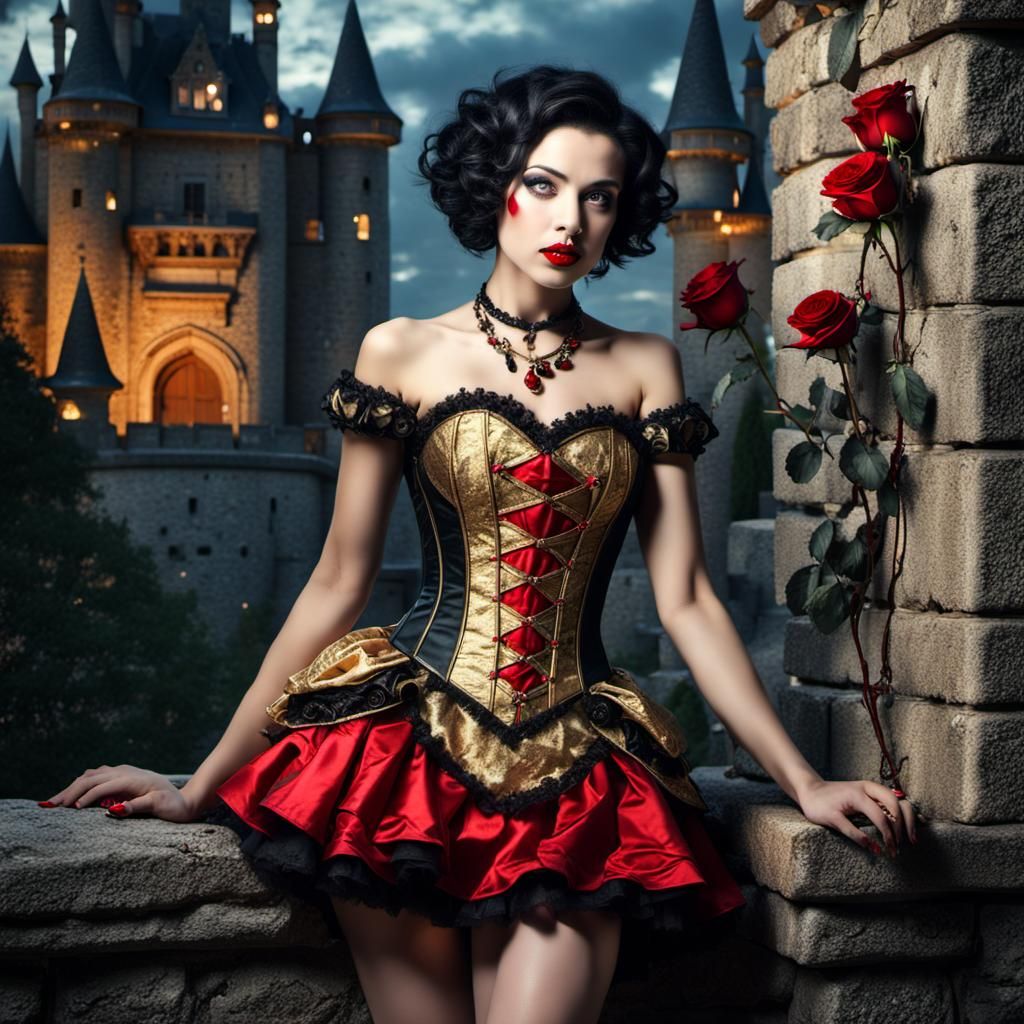 Gorgeous Queen of Hearts in Red and Gold