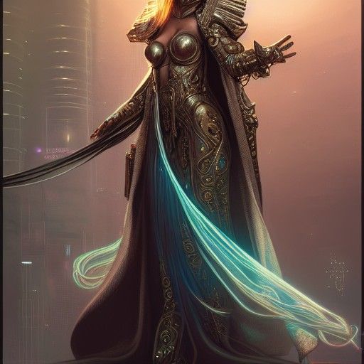 Cyberpunk Priestess Queen in Hyperdetailed Digital Painting