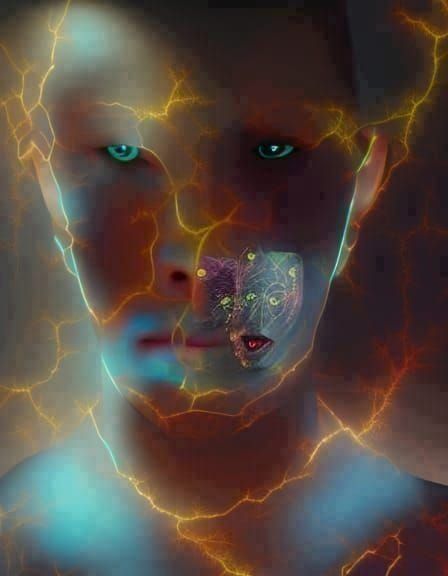 Elegant Demon with Golden Kintsugi Cracks