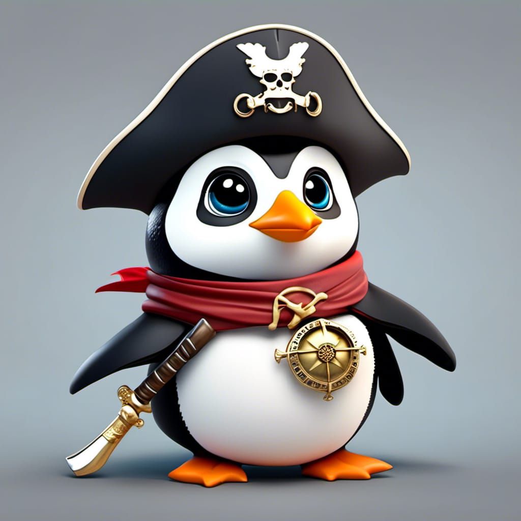 Cartoon Penguin Pirate With Treasure Map