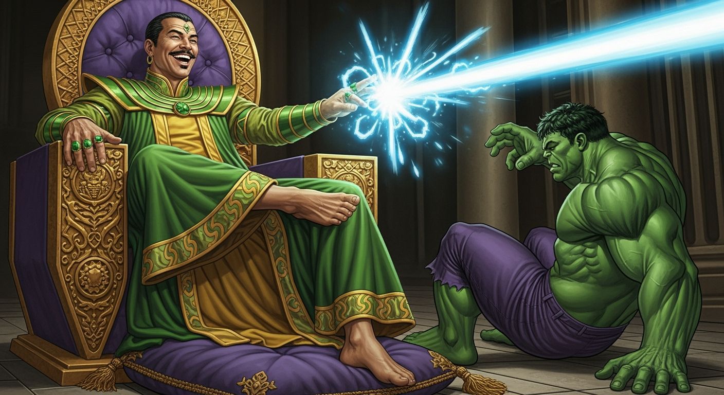 Mandarin on Emerald Throne, Hyperrealistic Marvel Comic