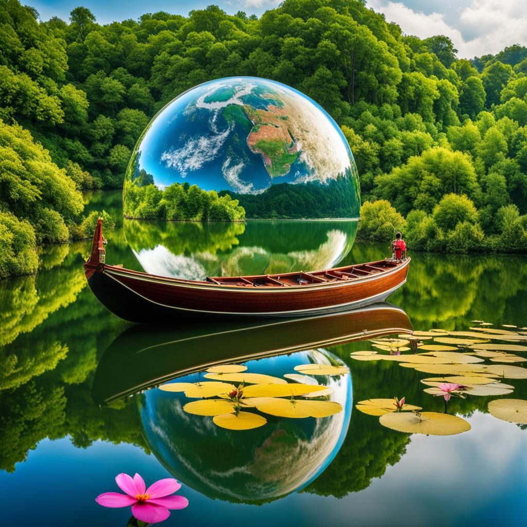Miniature Earth Inside Transparent Boat in 8K