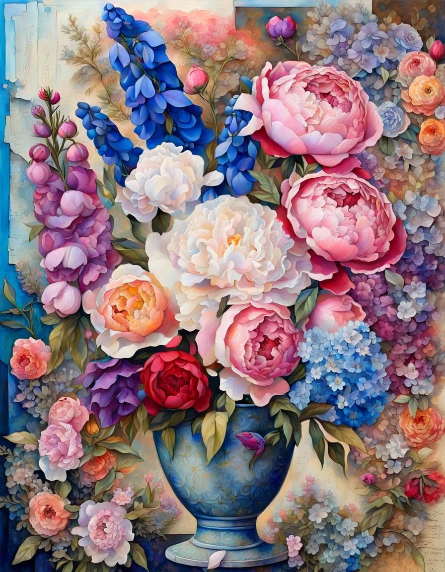 Dimensional Collage of a Garden Bouquet