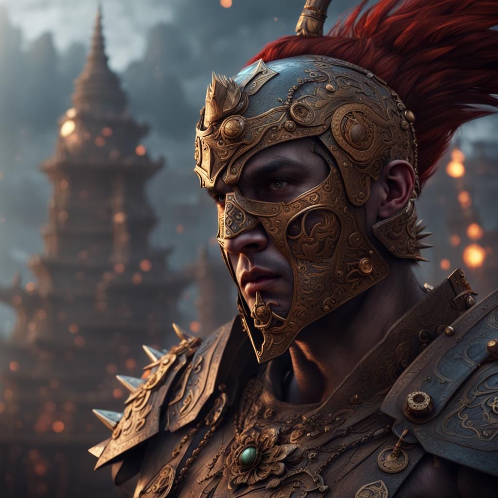 Dice Head Warrior: Detailed Matte Painting