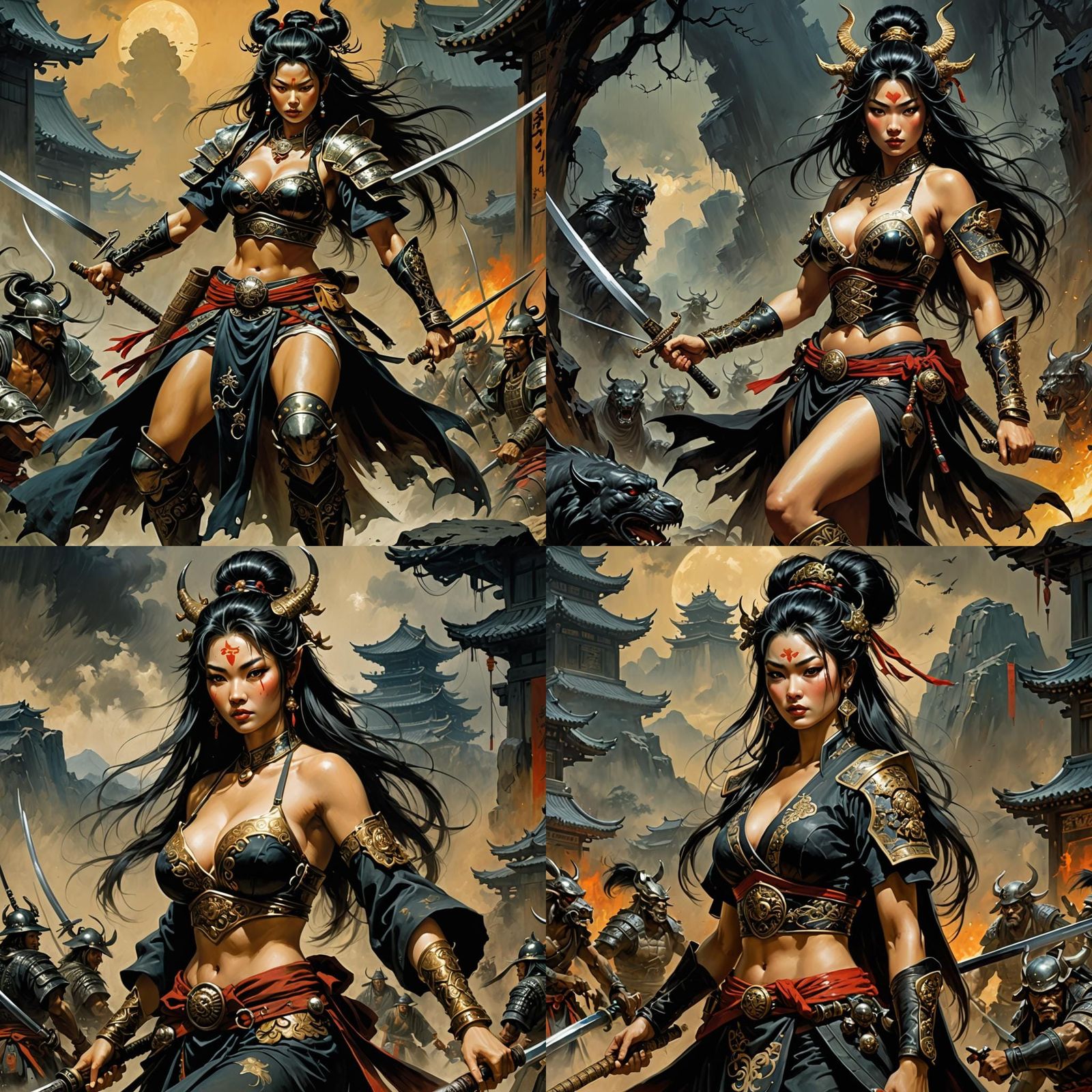 Shogun Girl in Ruined House, Fantasy Art