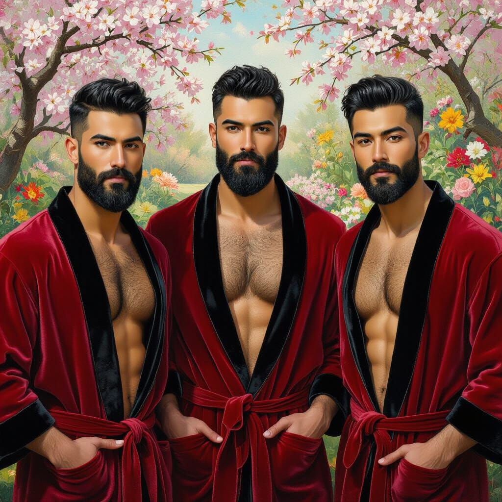 Handsome Men in Velvet Robes in Paradise Garden