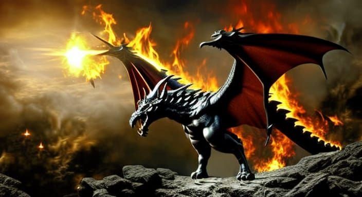 Epic Black Dragon God in Fire and Magic