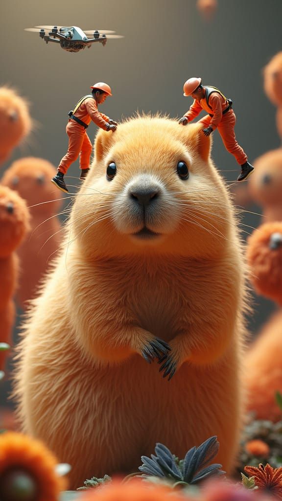 Whimsical Capybara Attire in Bright, Intricate Detail