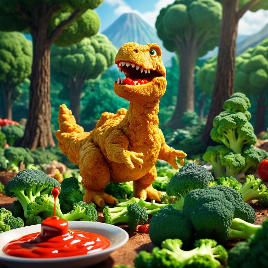 Chicken Nugget Dinosaur Rampage in Broccoli Forest