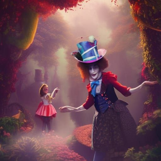 Alice and Mad Hatter in Wonderland: Fantasy Art