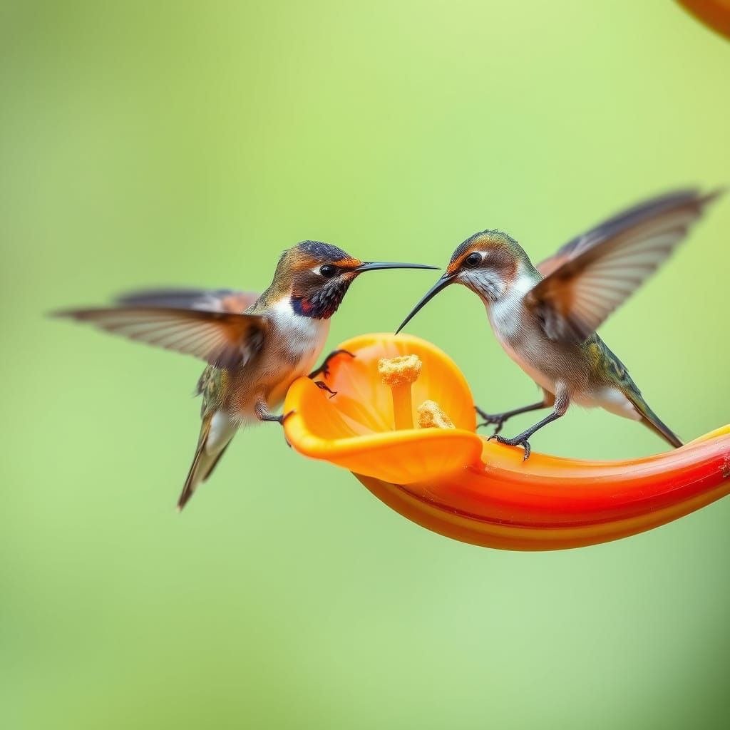 Hummingbirds Feeding on Banana Blossom: Nature Photography
