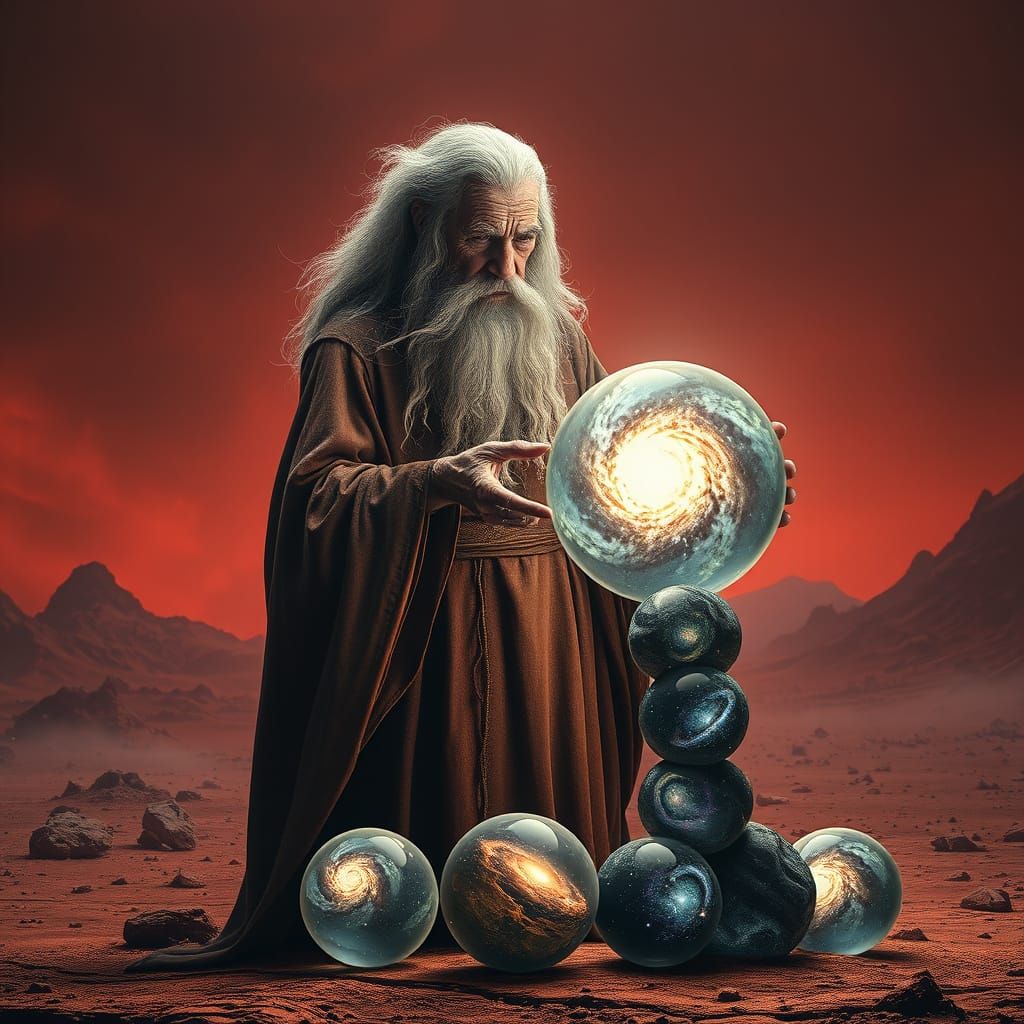 Wizard with Crystal Sphere on Alien Planet