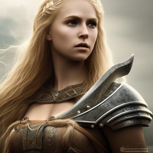 Hyperrealistic Viking Warrior Princess: Digital Matte Painti...