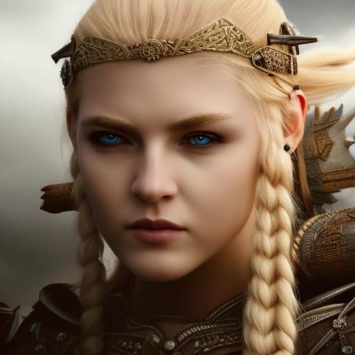 Hyperrealistic Viking Warrior Princess in Digital Painting