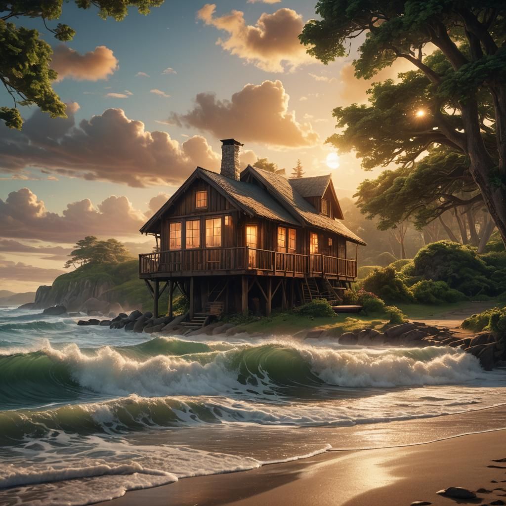 Cozy Cabin on a Beach: Digital Matte Painting