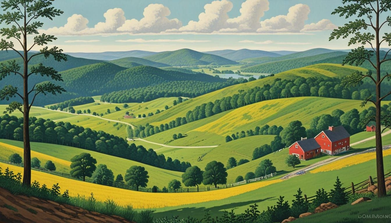Iowa Landscape in Grandma Moses Style
