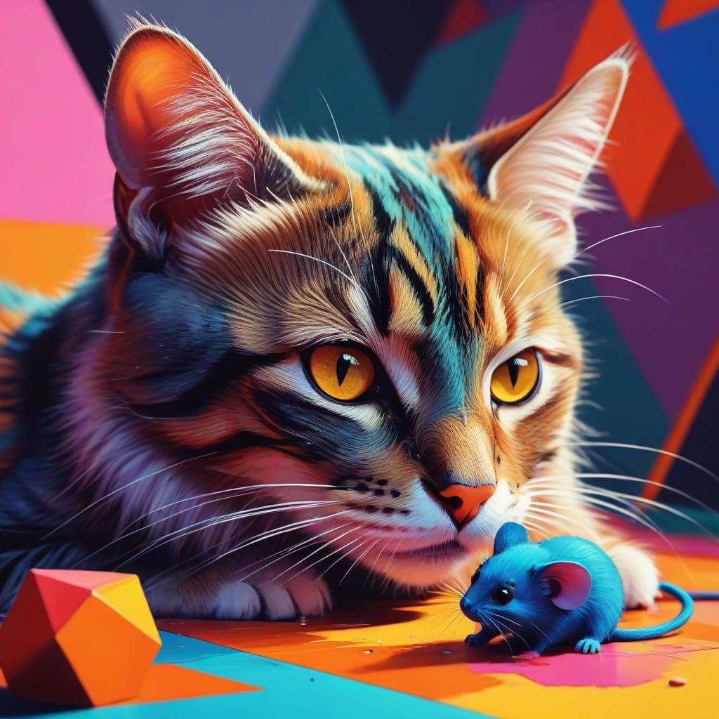 Surreal Cat and Mouse Play in Expressionist Style