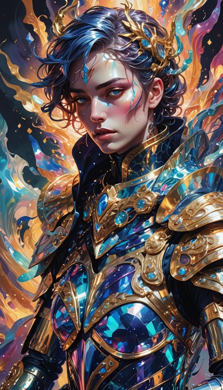 Androgynous Figure Vomiting Colors in Digital Art