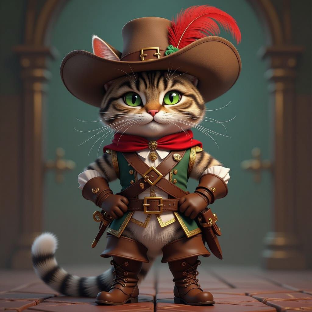 Valiant Tabby Cat Musketeer in Matte Painting Style
