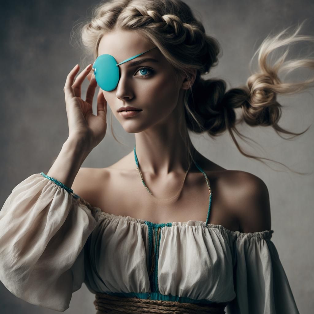 Vintage Photo of a Girl with Turquoise Eyepatch