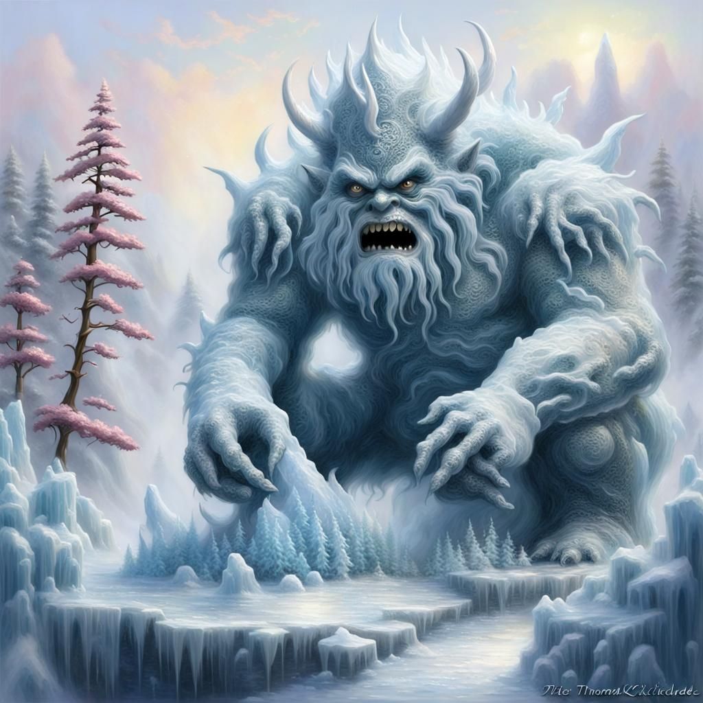 Ethereal Ice Monster Sculpture in Mist