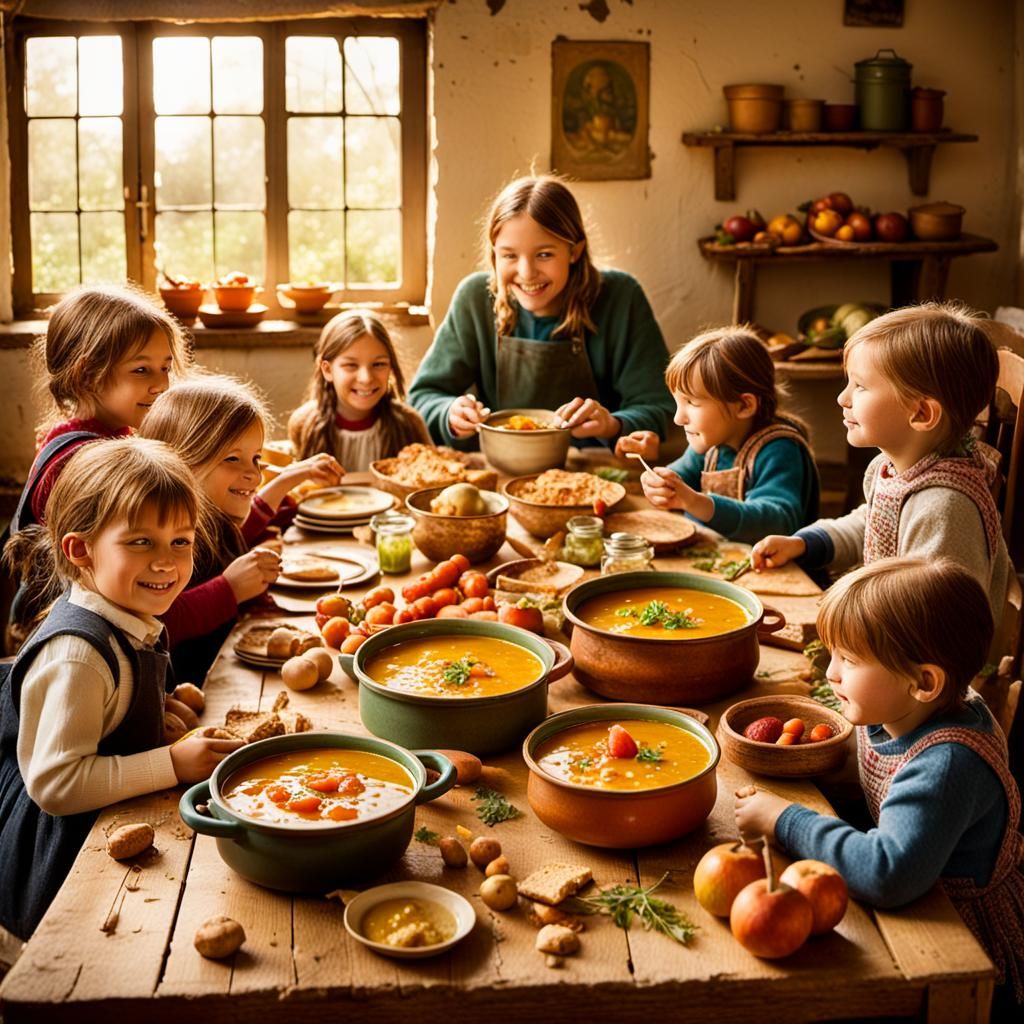 Children's Humble Feast: Pixar-Style 3D Rendering