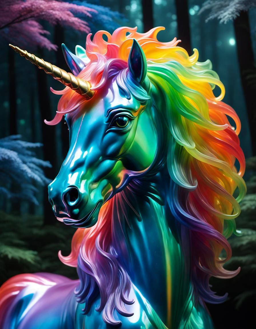 Jell-O Unicorn Statue Portrait in Sparkling Forest
