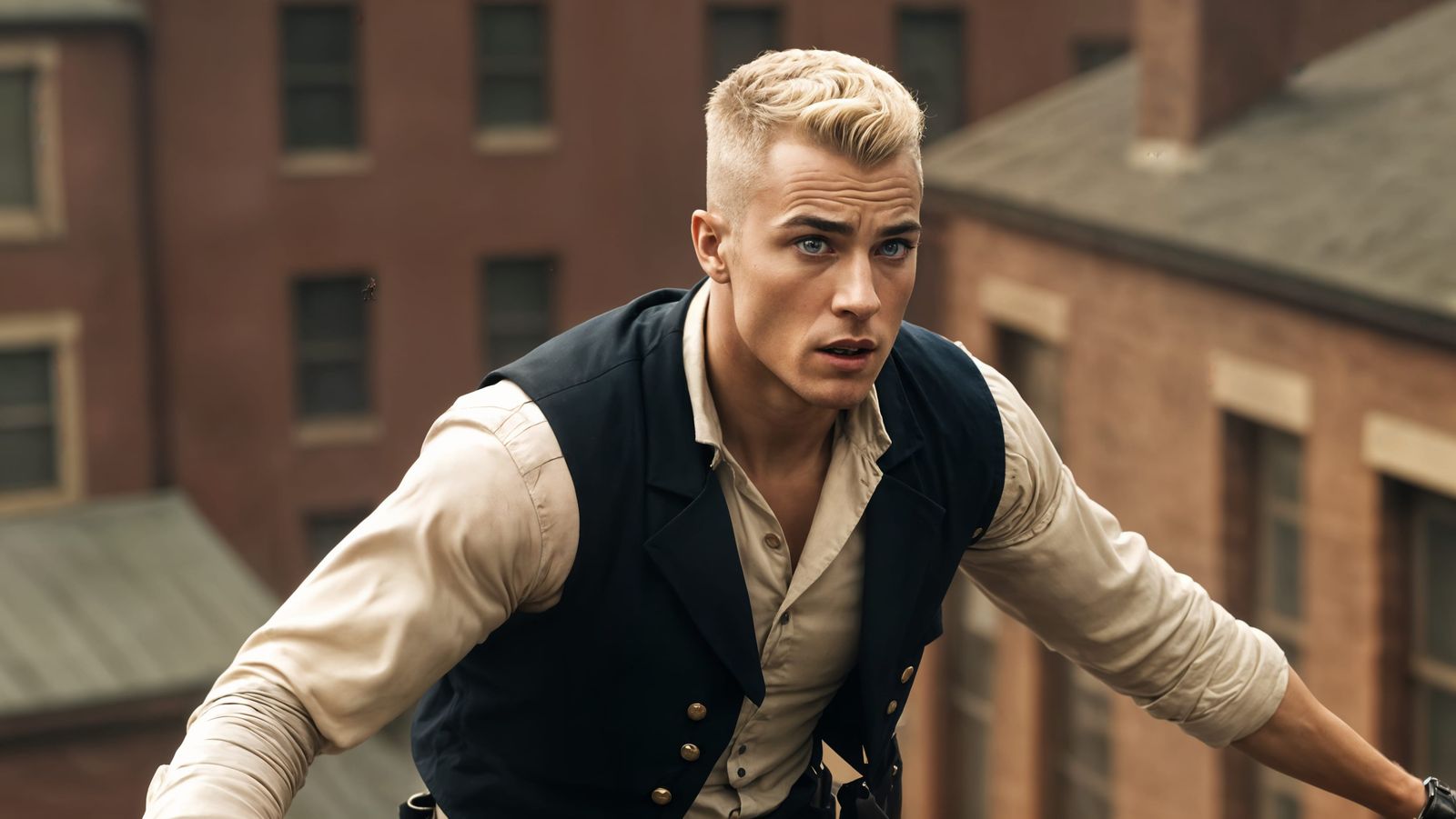 WWI Sailor Jumps in Steampunk Town