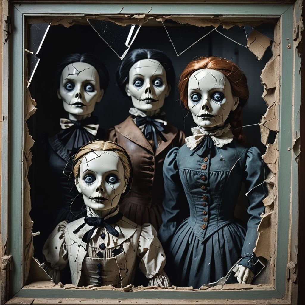 Cracked Dolls in Haunted Halloween Diorama