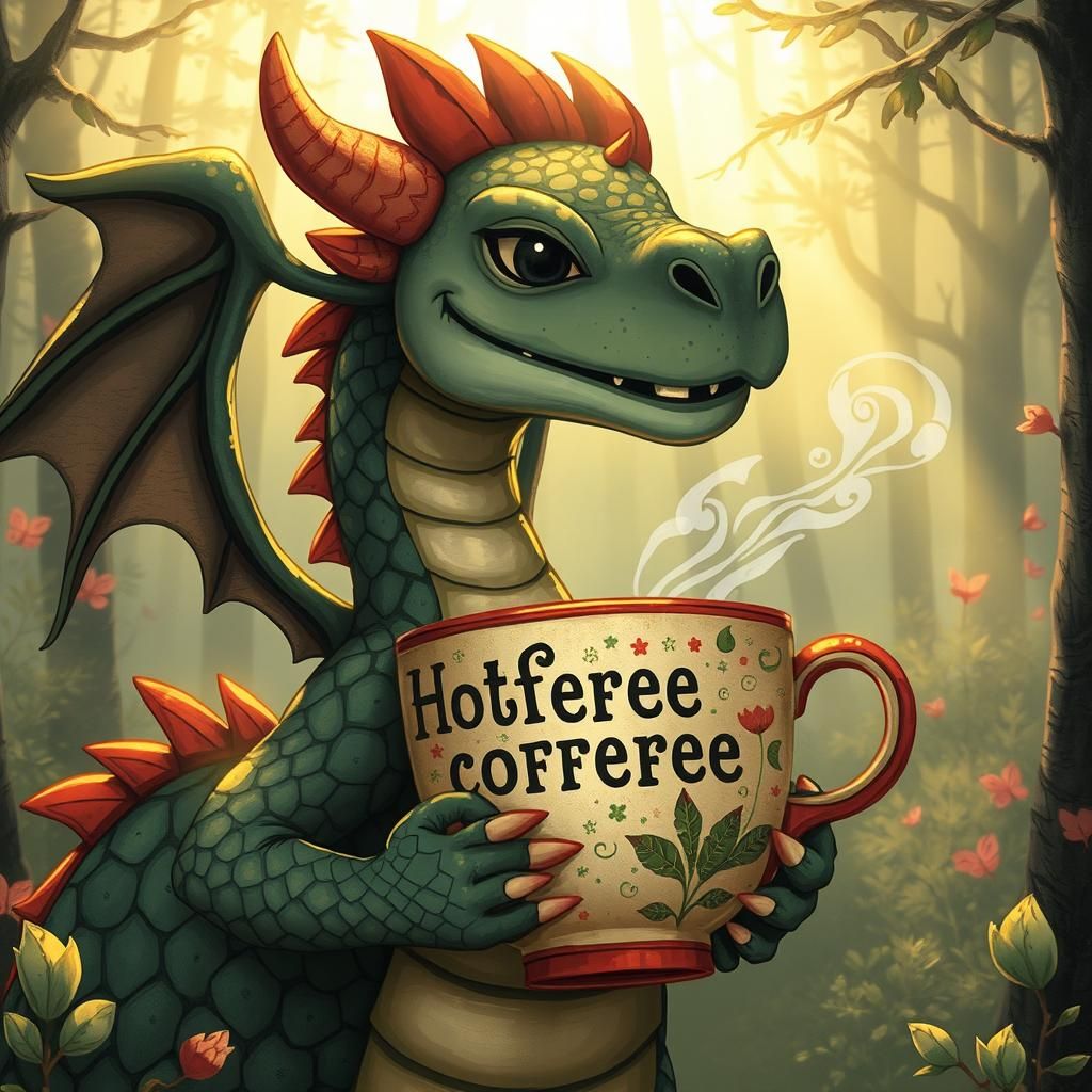 Dragon Cradling Coffee Cup in Burtonesque Style