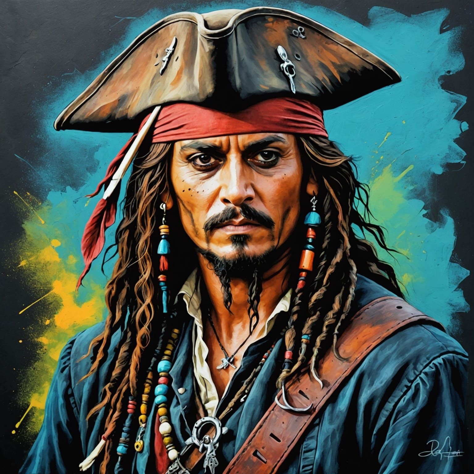 Abstract Chalk Drawing of Jack Sparrow