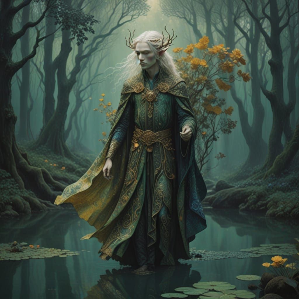 Ethereal Wood Elf in Mystical Forest Scene