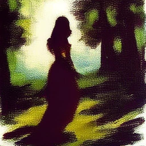 Woman Walking: Neo-Impressionist Oil Painting