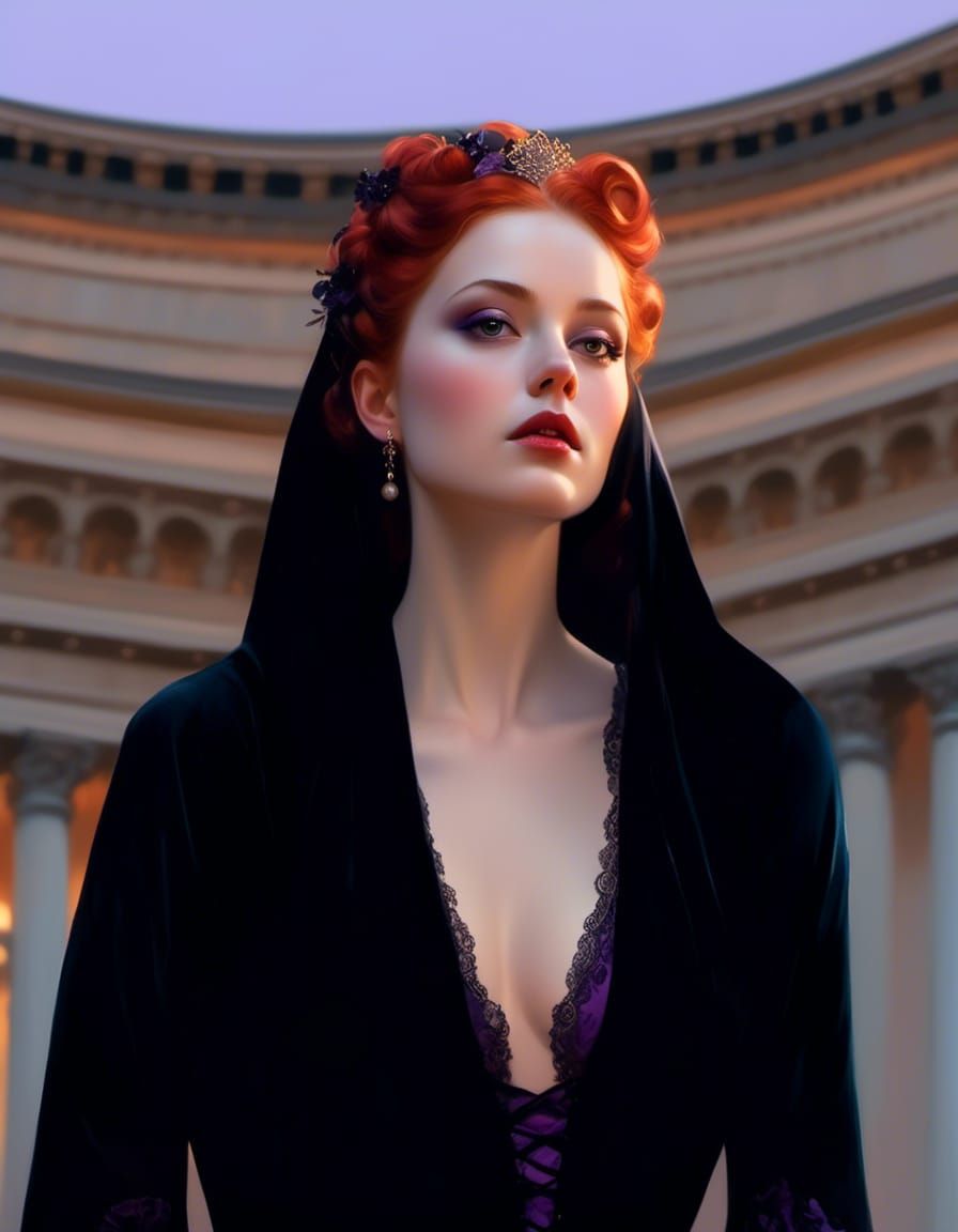 Rococo Lady in Velvet and Lace Portrait