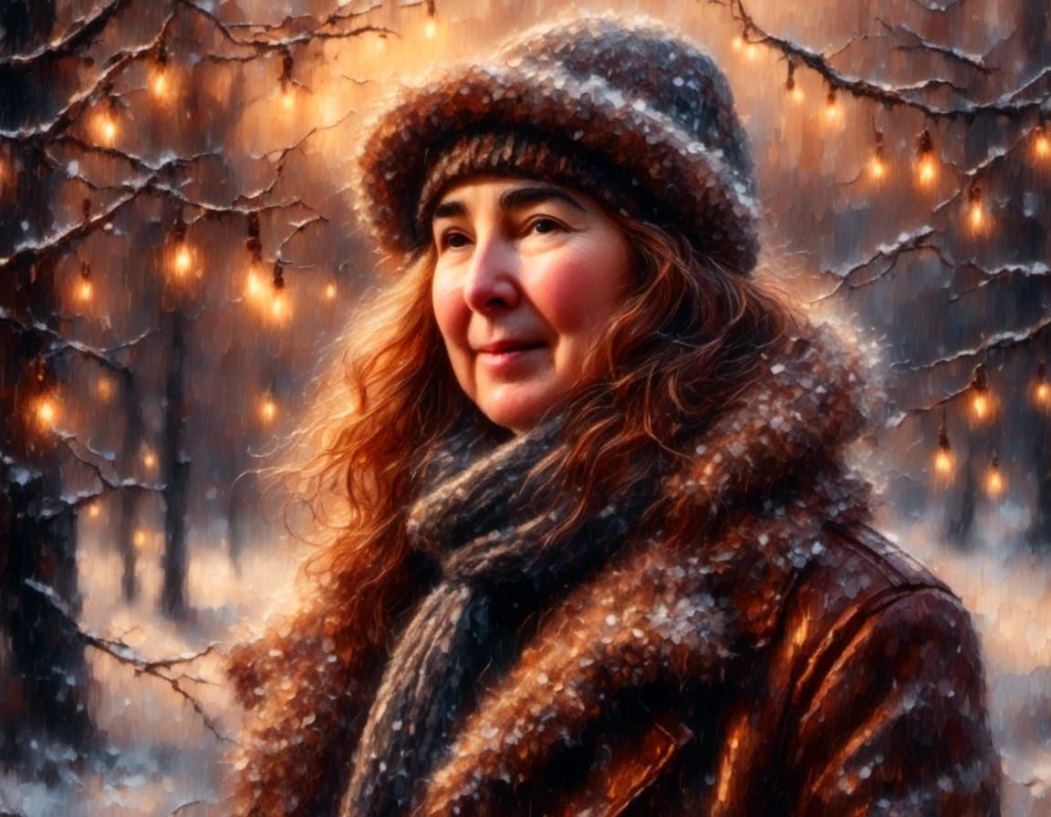 Hyperrealistic Winter Portrait of Woman in Snow