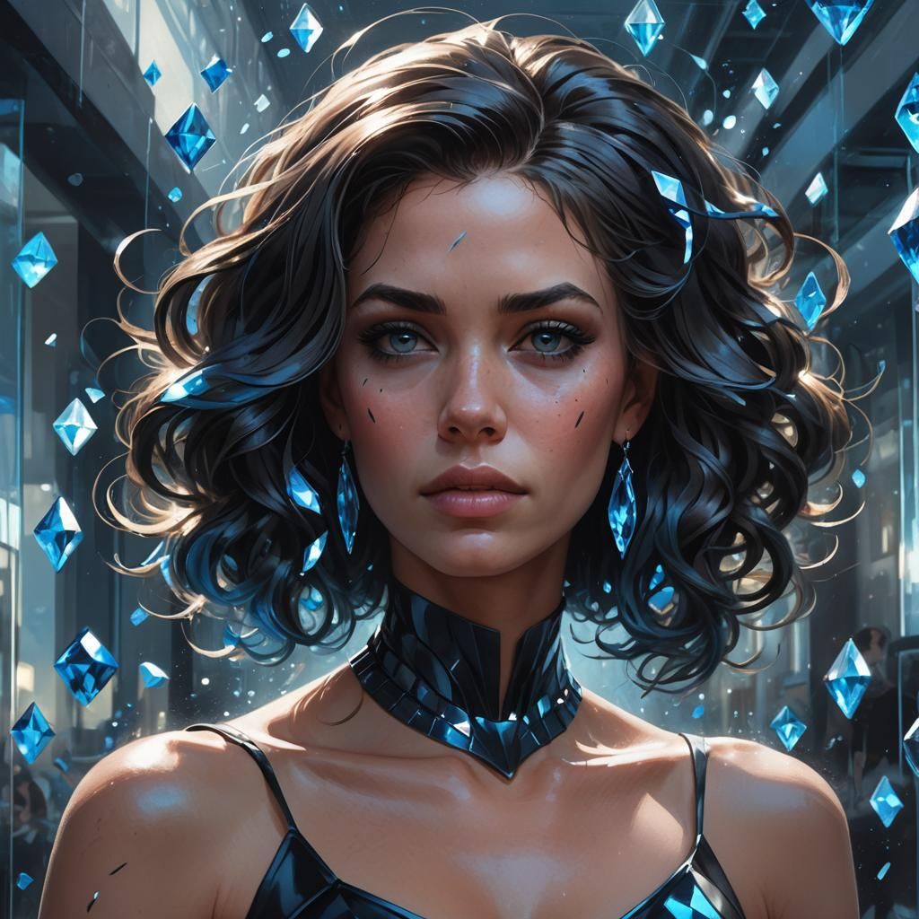 Eerie Portrait with Worms and Blue Diamonds