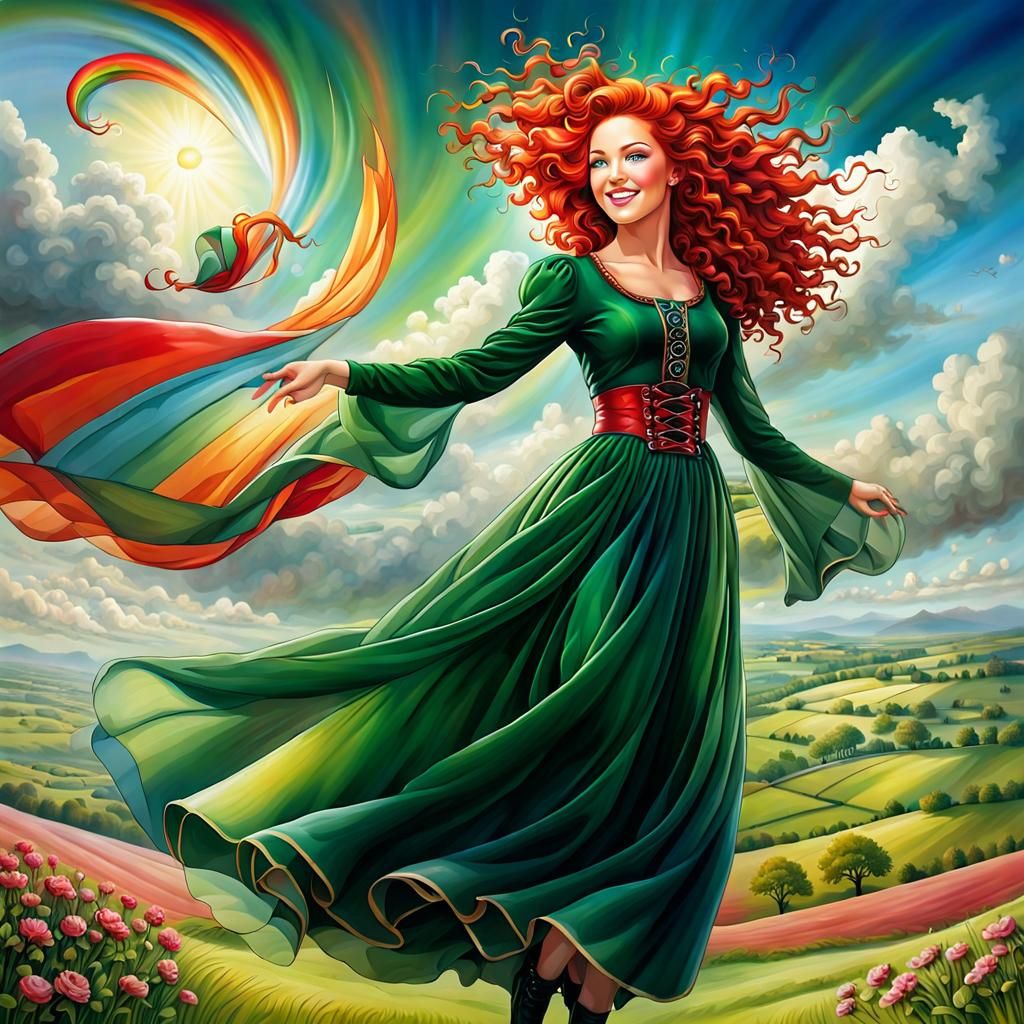 Fantasy Airbrush Art: Woman Floating in Irish Countryside
