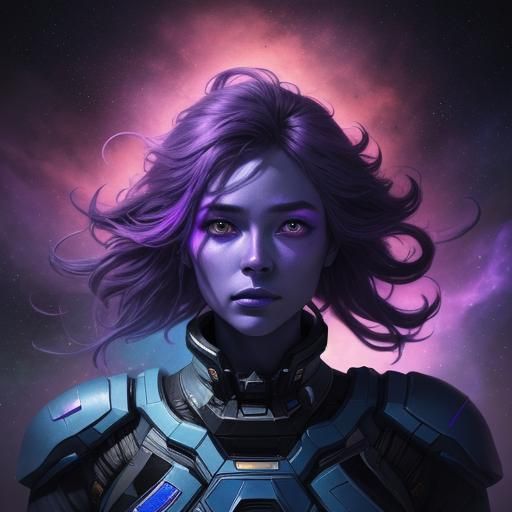 Woman Drifting in Space Amidst Glowing Nebulae