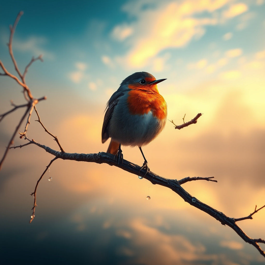 Robin on Lakeshore: Hyperrealistic Matte Painting