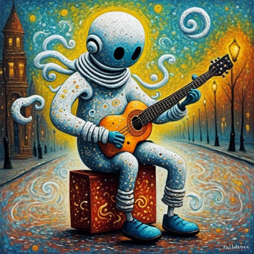 Street Musician Portrait in Impasto Oil Style