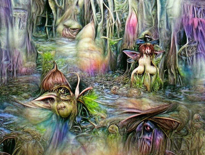 Psychedelic Fairy Swamp in Poster Art Style