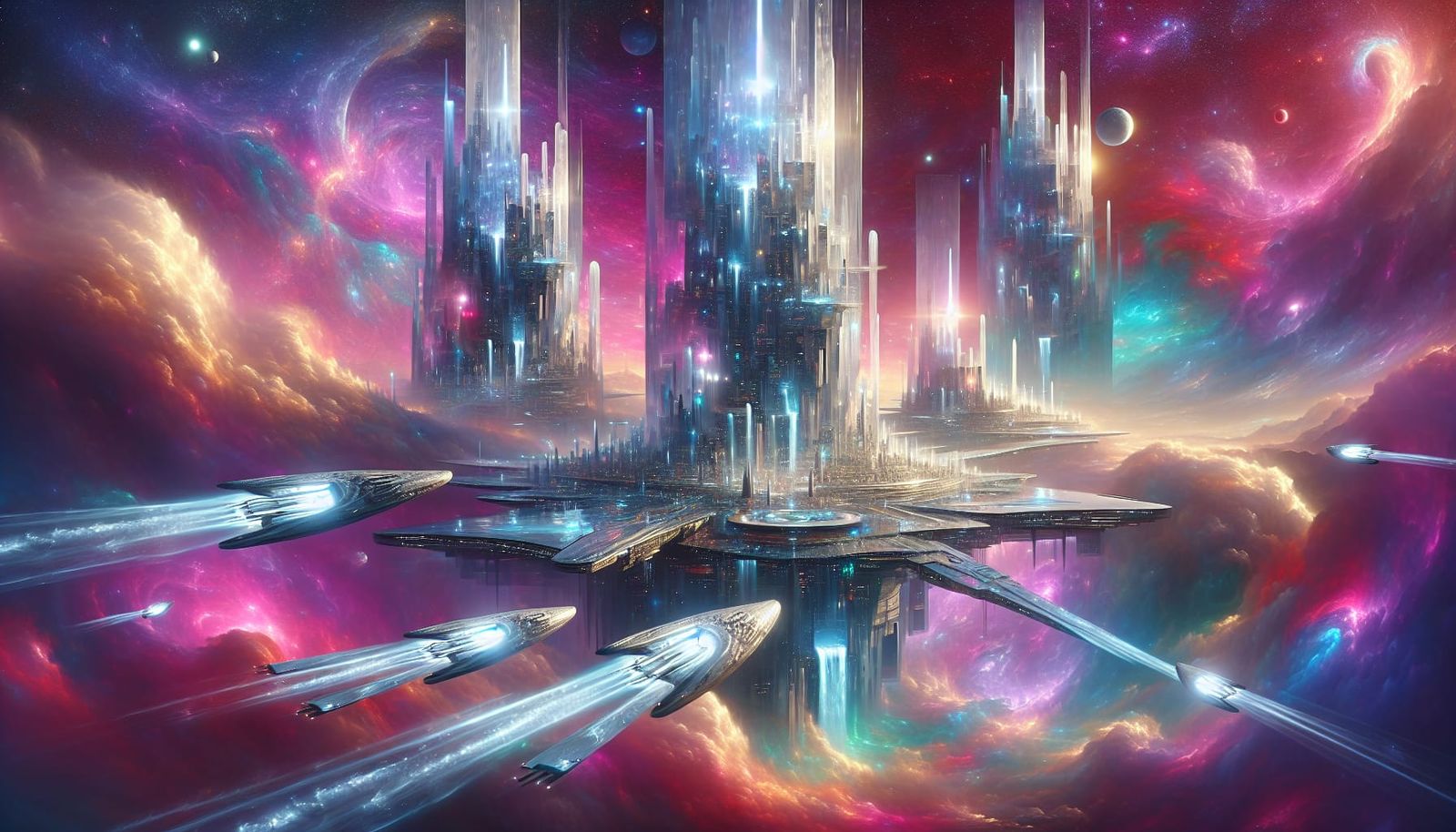 Futuristic Crystal City in Nebula