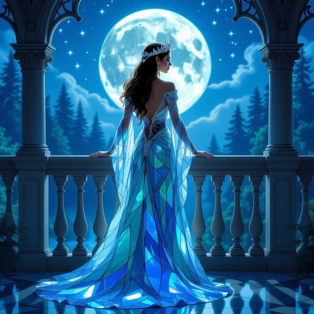 Elven Queen in Shimmering Stained Glass Gown