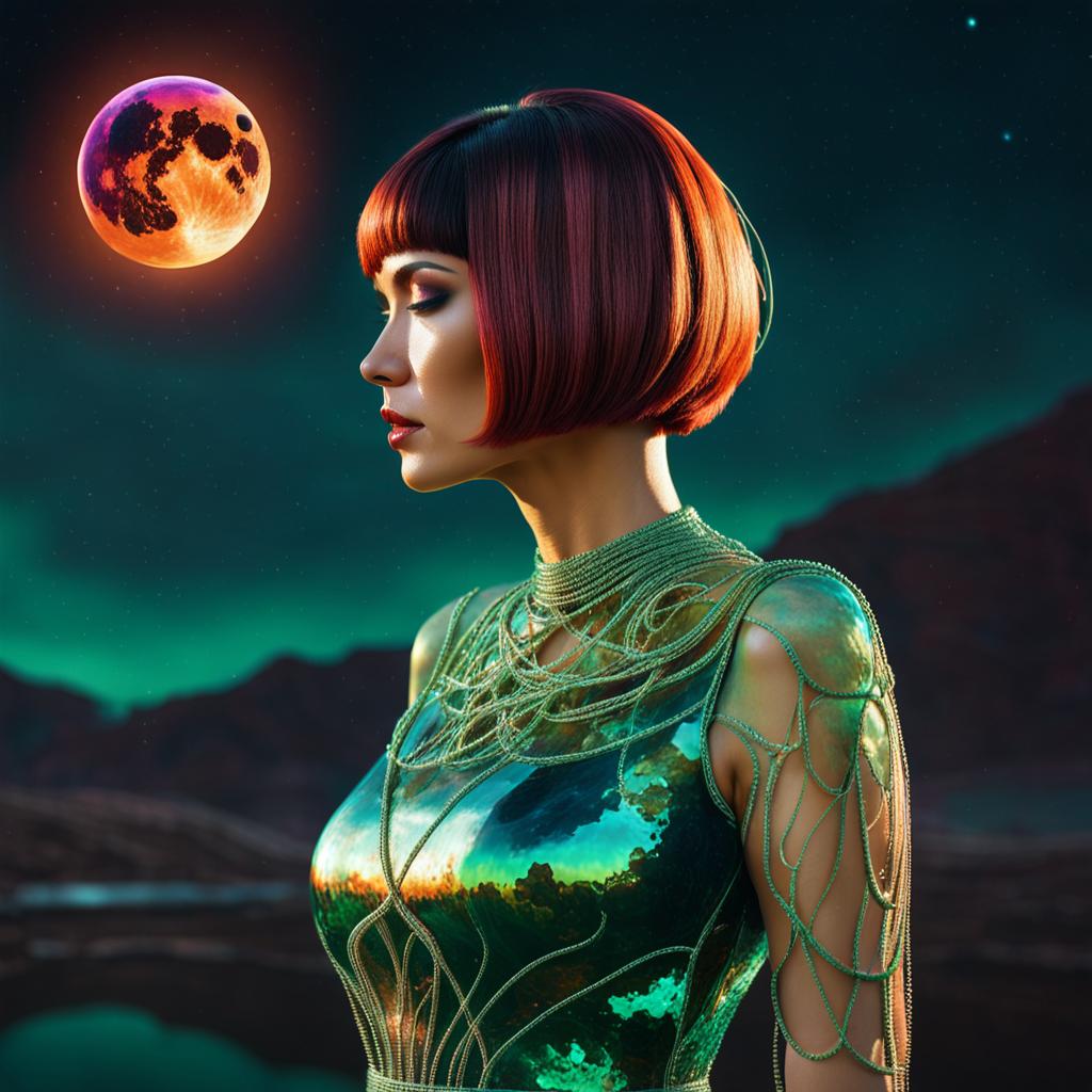 Woman and Alien Planet Double Exposure Portrait