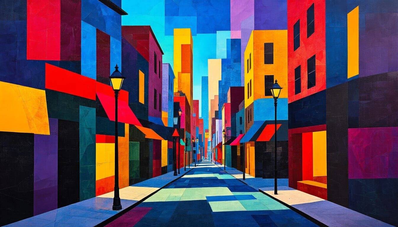 Abstract Urban Collage in Cubist and Surrealist Styles