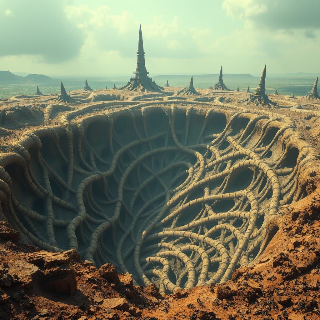 Eerie, Post-Apocalyptic Ant Hill Landscape in a Gargantuan, ...