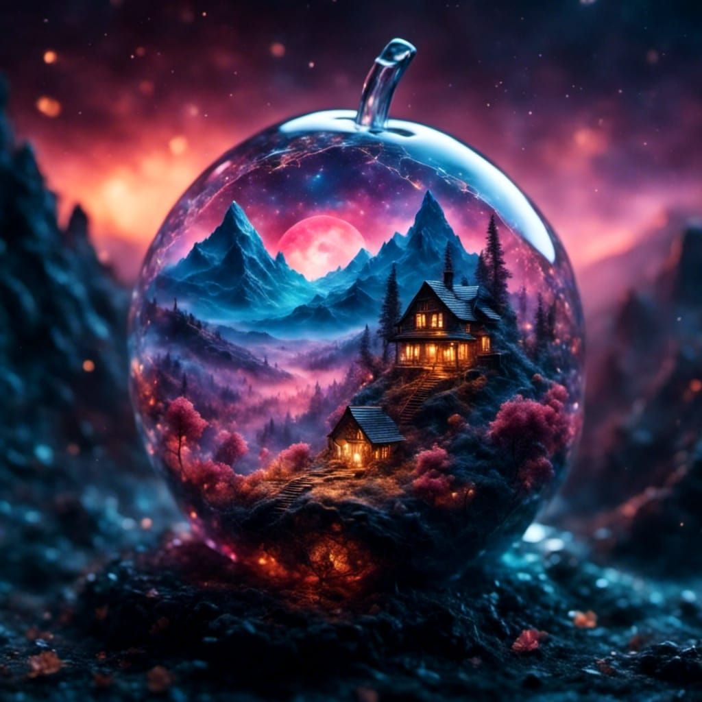 Glowing Glass Apple Candle in Ethereal Fantasy Style