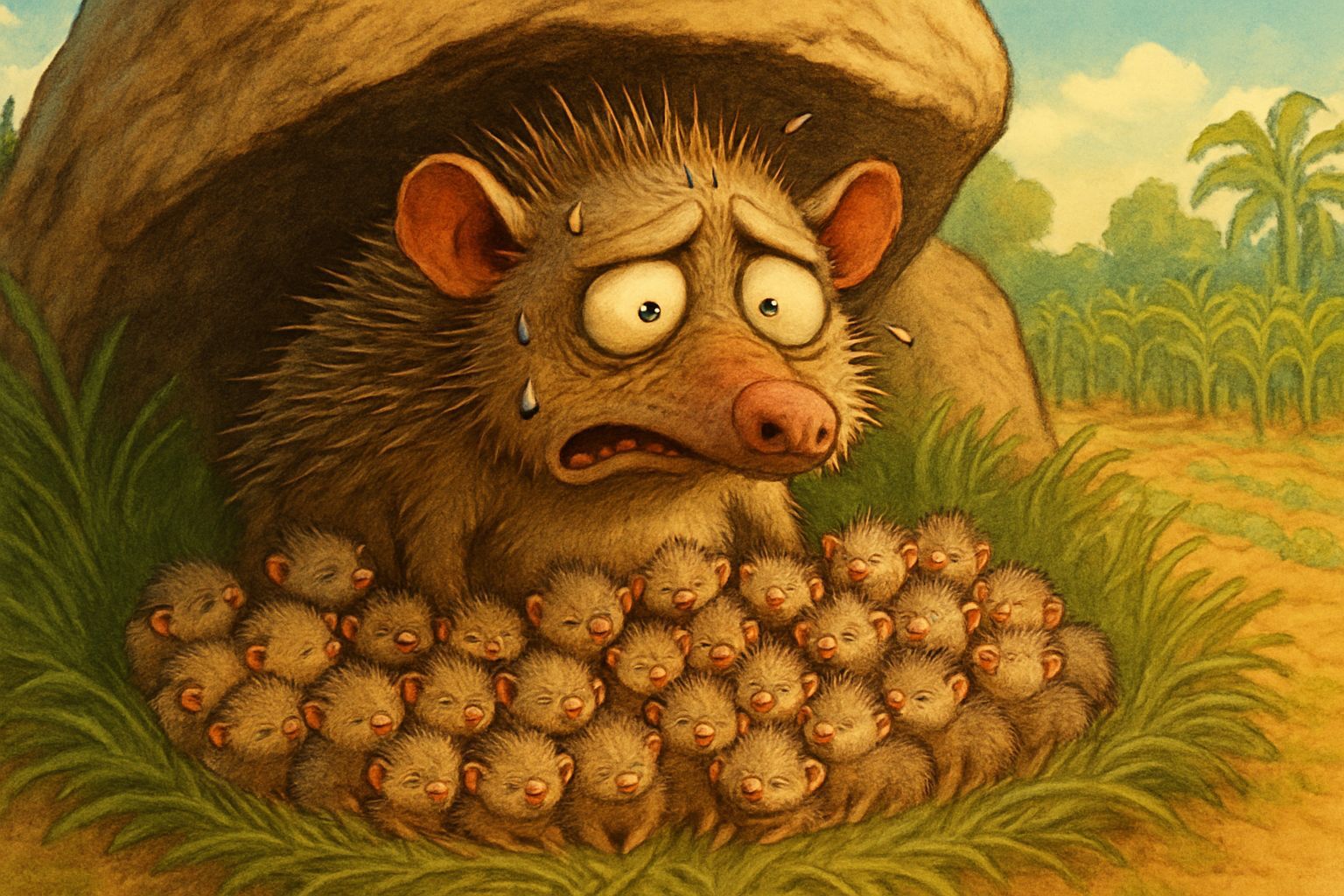 Tailless tenrec mothers be like: "I don't have a favourite. ...