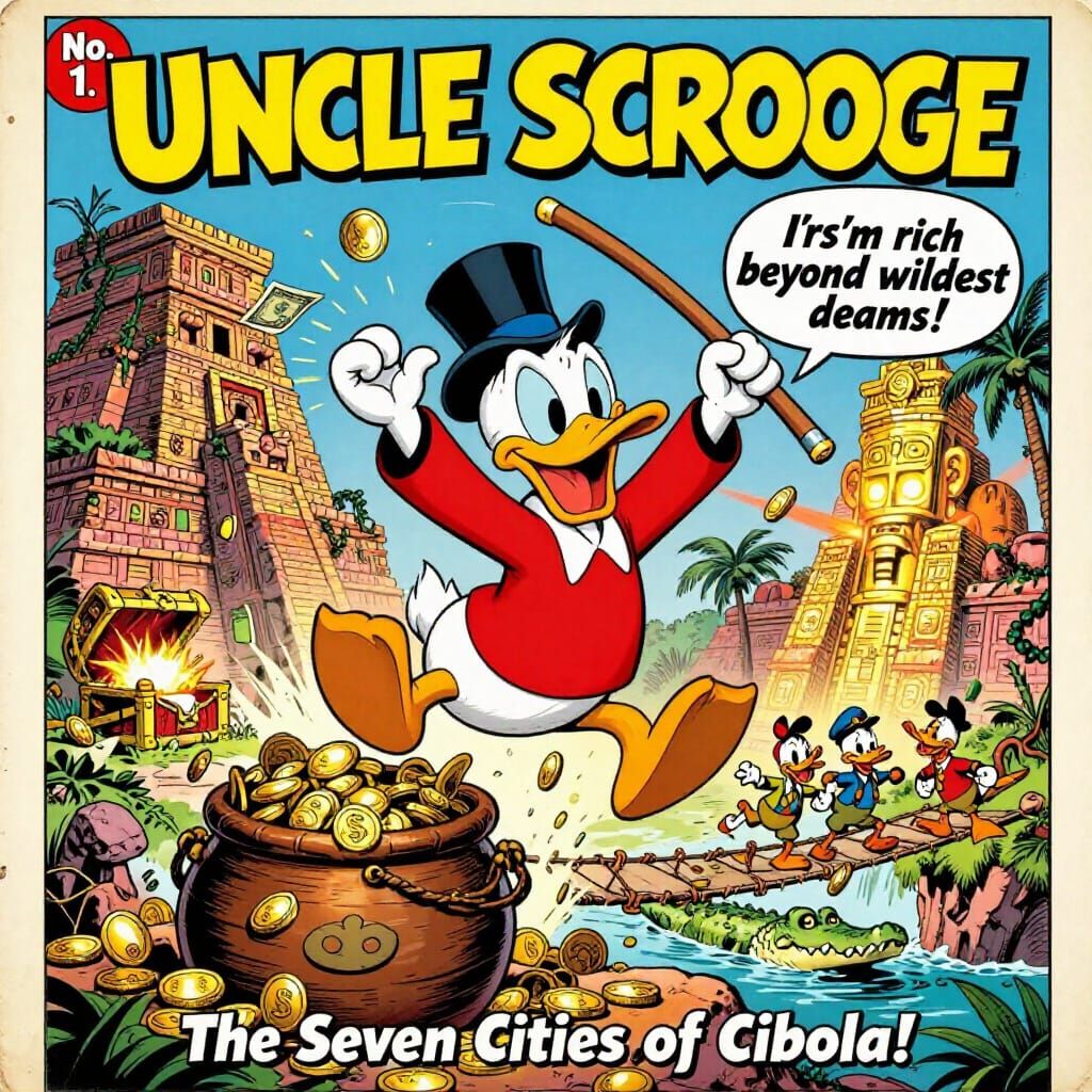 Young Scrooge McDuck Celebrates Treasure in Comic Style